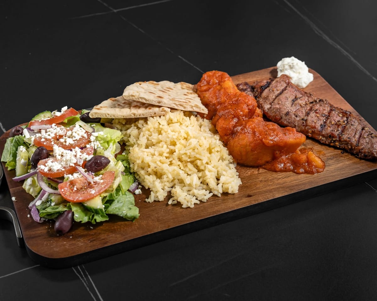 A real Greek Mansion steak dinner with Greek sides