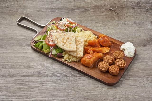 Falafel Plate prepared by Greek Mansion