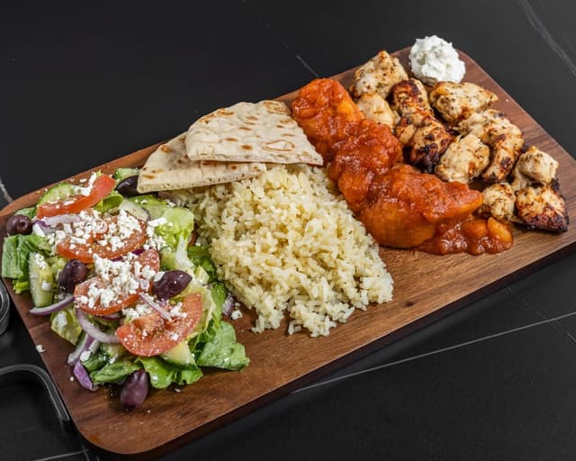 Chicken Souvlaki Dinner prepared by Greek Mansion